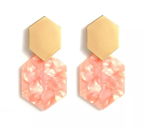 8995-0 Earrings Gold & Marble Resin in RosÃ©