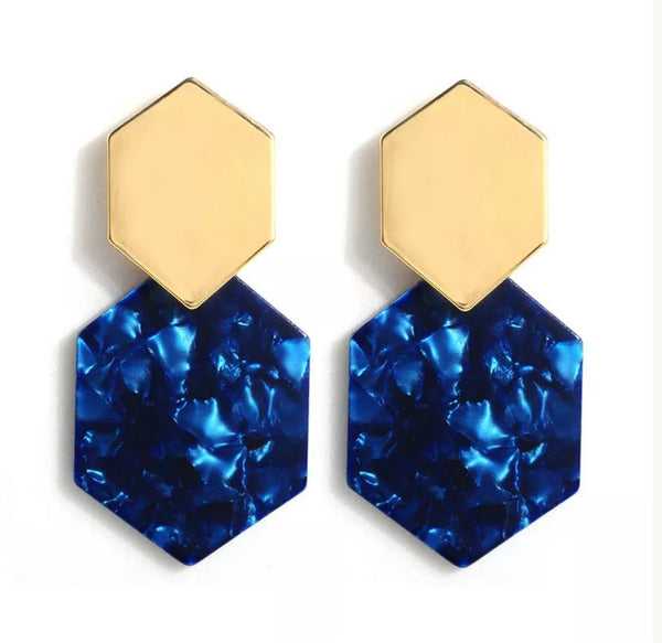 8995-1 Earrings Gold & Marble Resin in Navy