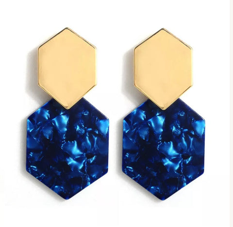 8995-1 Earrings Gold & Marble Resin in Navy