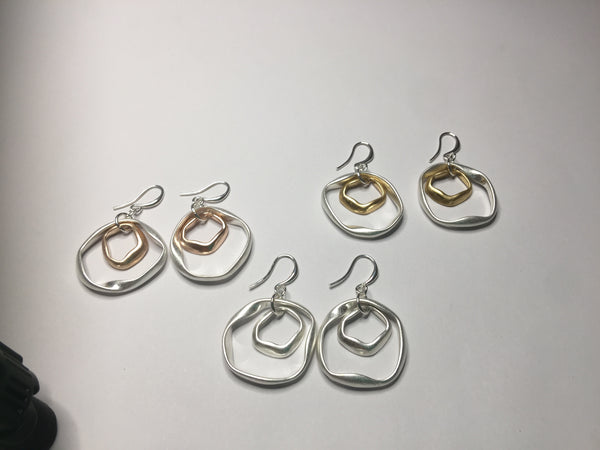 9017-6 Earrings Burnished Silver Rose Gold Abstract Circles