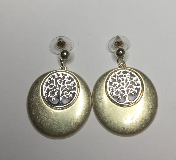 9020-2 Earrings Burnished Gold Silver Tree Of Life