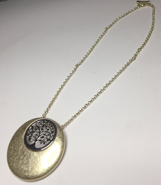 9020-5 Necklace Burnished Gold Silver Tree Of Life