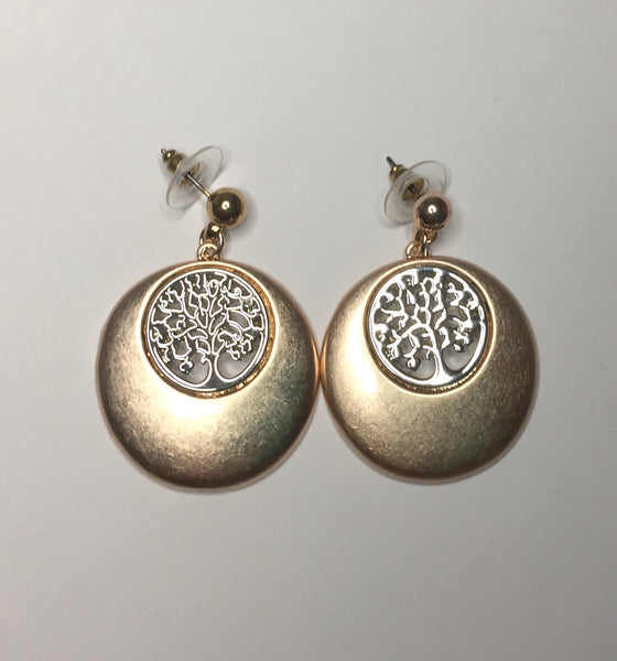 9020 Earrings Burnished Rose Silver Tree Of Life