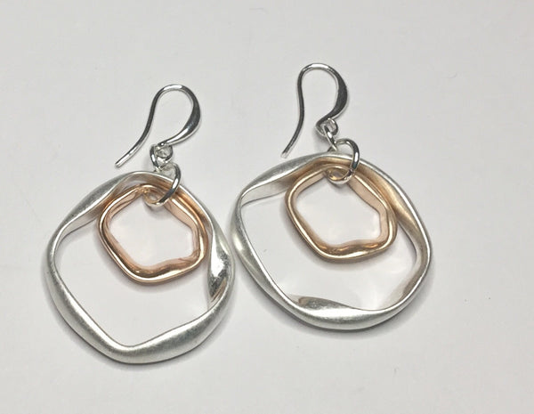 9017-6 Earrings Burnished Silver Rose Gold Abstract Circles