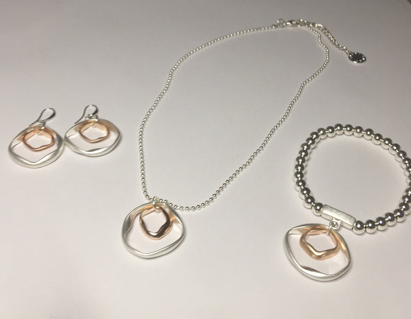 9017-6 Earrings Burnished Silver Rose Gold Abstract Circles