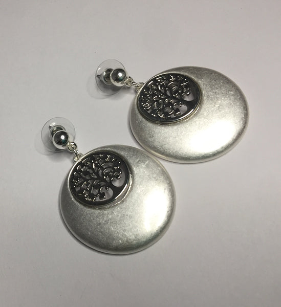 9020-1 Earrings Burnished Silver Tree Of Life