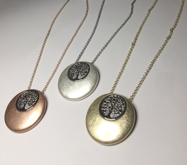 9020-5 Necklace Burnished Gold Silver Tree Of Life