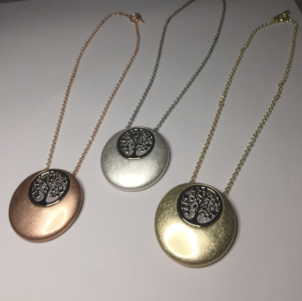 9020-3 Necklace Burnished Rose Gold Silver Tree Of Life