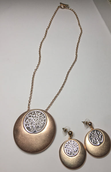 9020-3 Necklace Burnished Rose Gold Silver Tree Of Life