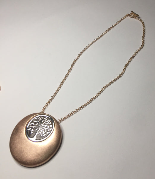 9020-3 Necklace Burnished Rose Gold Silver Tree Of Life