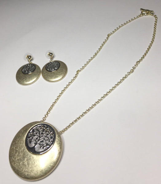 9020-2 Earrings Burnished Gold Silver Tree Of Life