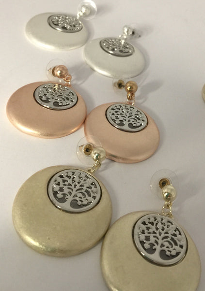 9020-2 Earrings Burnished Gold Silver Tree Of Life