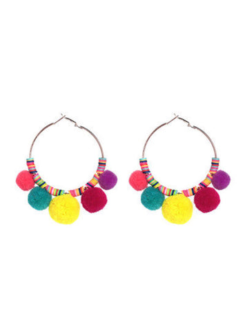 8999-1 Earrings Boho Pom Poms