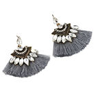 9000-6 Earrings Boho Bling Tassel Grey