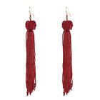 9013-1 Earrings Long Knot Tassel Red