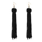 9013-2 Earrings Long Knot Tassel Black