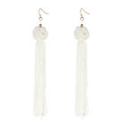 9013-3 Earrings Long Knot Tassel White