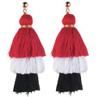 9001-5 Earrings Tassel Tree Cotton Red/White/black